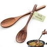 HANSGO Wooden Spoons for Cooking, 2PCS Acacia Wood Kitchen Utensil, 12Inch Wood Serving Spoons for Nonstick Pans, Comfort Grip, Durable, Heat Resistant, Kitchen Gifts for Women, Cooking Gifts for Men