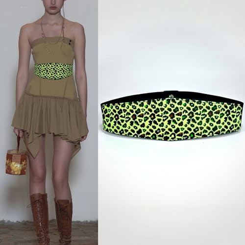 Womens Elastic Waist Belt Wide Stretch Leopard Print Fish Scale Glitter for Dress4