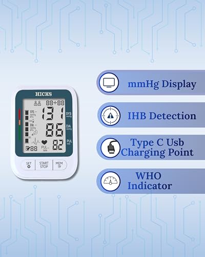 Image of Hicks N-950 Digital Blood Pressure Monitor for Upper Arm | Clinical Accuracy BP Machine with Large LCD Display & WHO Indicator (White)
