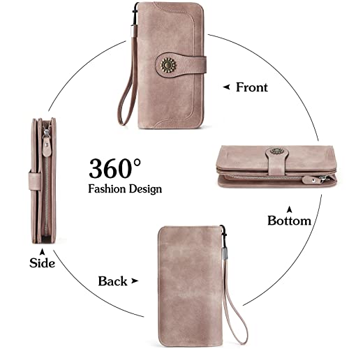 Bostanten Womens Wallet Leather Large Capacity Wristlet Clutch Purse Credit Card Holder Purple Pink #TOP2