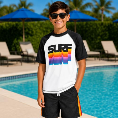 Image of iXtreme Boys Swim Set - 2 Piece Rash Guard Short Sleeve Swim Shirt and Boys Swim Trunks for Infants Toddlers & Big Boys