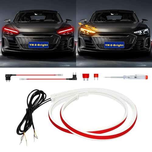 YM E-Bright Sequential Turn Signal Blinkers Indicator Led Strip DRL Daytime Running Tail Brake Light for Cars SUV Motorcycle Flexible Exterior Dual Color Red Amber 24inch/60CM