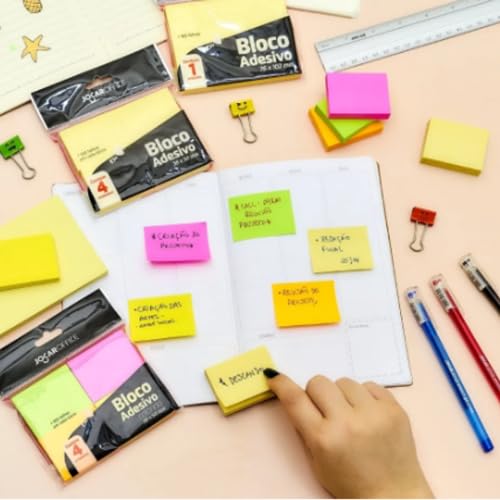 24 Blocos Auto Adesivo Neon 38x50mm 4 Cores 9600 Folhas