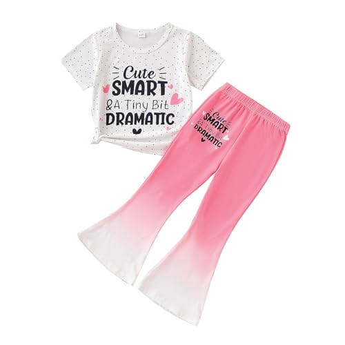 Image of OLMRJKD Kid Toddler Girl Clothes Outfits Short Sleeve Butterfly Top Flared Leg Pants Summer Clothing Set