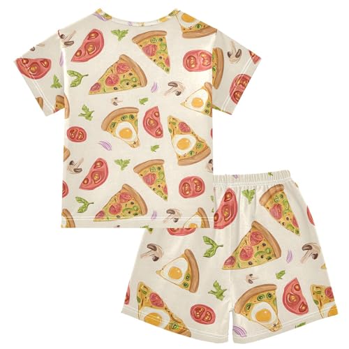 Pizza Mushroom Tomato Egg Pajama Set, Short Sleeve Cotton Sleepwear Nightwear2