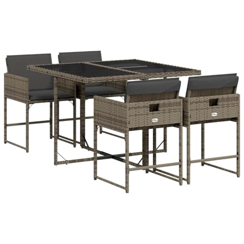 vidaXL Ensemble à Manger de Jardin avec Coussins 5 pcs, Table et Chaises à Dossier Rabattable, Meubles d'Extérieur Patio Terrasse, Gris Résine Tressée