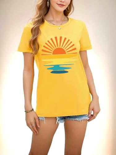 Outdoor Shirts for Women Retro Graphic Print Hiking Mountain T Shirts Summer Comfort Beach Hiking Workout Tee Tops4