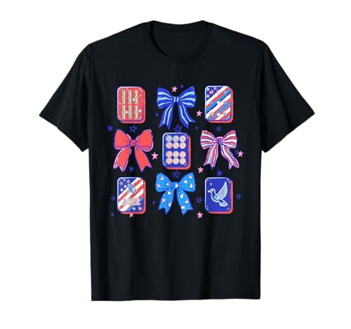 Red White & Blue USA Flag Mahjong 4th July Mahjong Lover T-Shirt