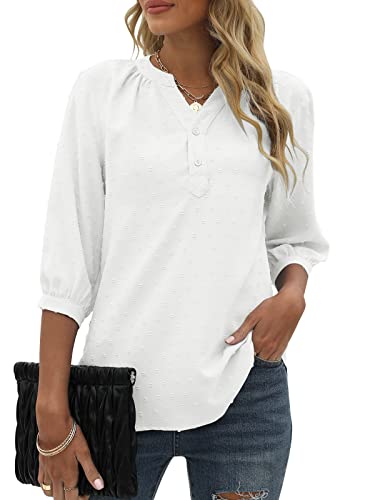 Damen Bluse 3/4-Arm Mit Ombre Effekt & V-Ausschnitt | Tunika Aus Atmungsaktivem Material | Casual Sommer Top