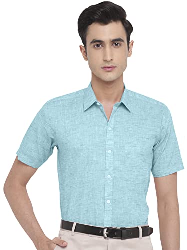 Image of GHPC Cotton Linen Plain Solid Half Sleeves Regular Fit Formal Shirt for Men