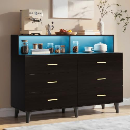 Doppeltcharms 6 Drawer Dresser with LED Light, Charging Station &