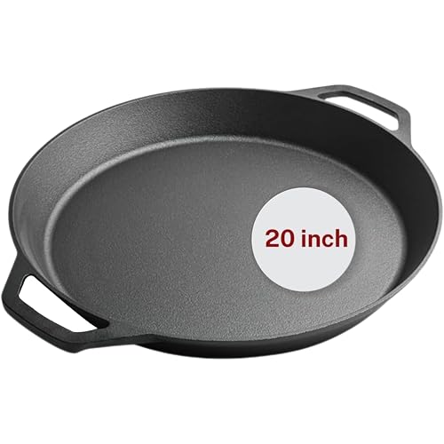 Colenza Large Cast Iron Skillet 20 Inch, Pre Seasoned Cast Iron Skillet for Cooking & Frying – XL Heavy Duty Pan with Dual Handles – Ideal for Grill, Oven, Stove, Campfire Use