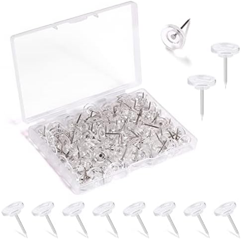 JIMSUMM 150 PCS Push Pins, Standard Plastic Head Steel Point Clear Thumb Tacks for Wall, Clear Plastic Round Head for Bulletin Boards, Fabric Markers, Crafts and Office Organization (Clear)
