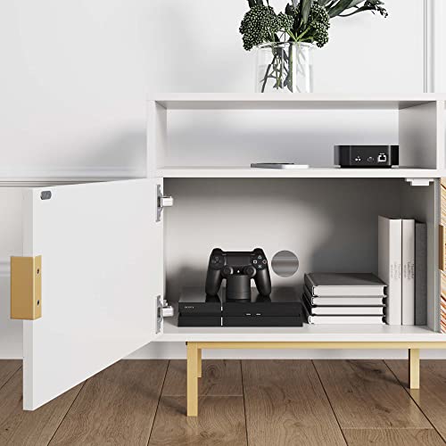 Nathan James Izsak Media Console, Tv Stand, Entertainment Cabinet With Herringbone Doors And Cubby Storage In A Fir Wood Finish For Living, Dining Room Or Entryway, Brown/White/Gold #TOP4
