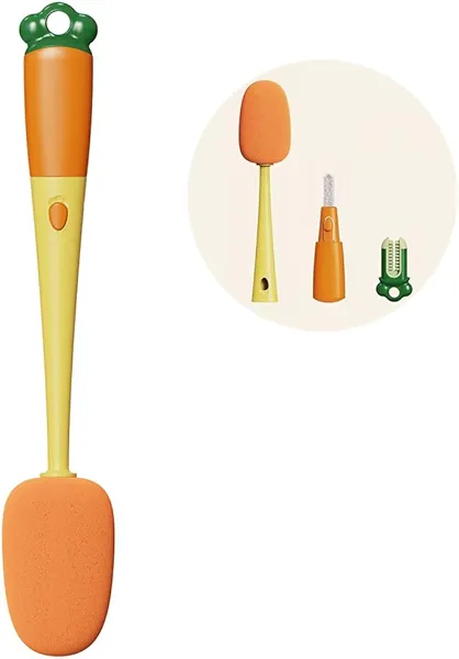 3 in 1 Bottle Cleaning Brush Cleaning Sponge, Detachable Tube Cleaning Brush with Cleaning Sponge + Slot Brush + Silicone Brush, Long Handle Water Bottle Cleaner Brush for Washing Cups Cup Lid Glass