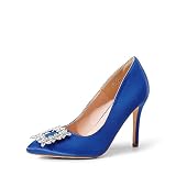 DREAM PAIRS Women's Christian-1 High Heels Wedding Rhinestone Pumps Closed Toe Stiletto Sparkly Sexy Pointed Toe Bridal Dress Shoes, Size 9, Blue Rhinestone