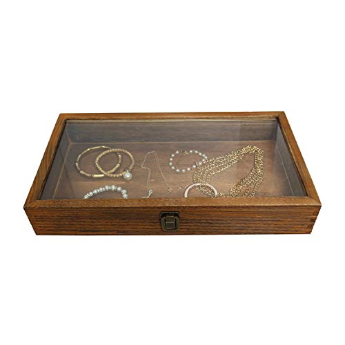 image for MOOCA Wood Glass Top Jewelry Display Case Accessories Storage, Wooden 