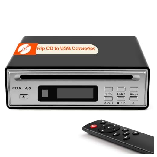 Tovlroy CD Ripper, Rip CD to USB Converter, USB Ripping, Lossless WAV Recording, Bluetooth CD Player for Car, Anti-Skip Personal Hi-Fi CD Player for Home, Senior/Elderly, with Optical, AUX outputs
