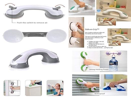 ezalla Plastic Bathroom Helping Handle Bathroom Toilet Old Age People Disability Grip Handle Bathroom Grab Bar, Strong Suction Shower Handle Without Drilling 3