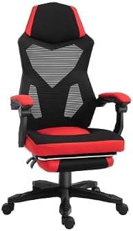 DUPI Silla Gaming Gravity | Ergonómica | Giratorio 360º | Respaldo Lumbar de Malla | Reposacabezas | Reposabrazos | Reposapies | Negro/Rojo