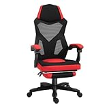 DUPI Silla Gaming Gravity | Ergonómica | Giratorio 360º | Respaldo Lumbar de Malla | Reposacabezas | Reposabrazos | Reposapies | Negro/Rojo