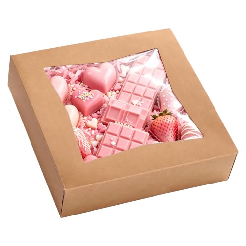 Fit Meal Prep [25 Pack] Pie Boxes With Window 10x10x2.5 Kraft Pastry Boxes Auto-Popup Cardboard Gift Packaging for Cupcake, Cookies Treat Box for Party, Christmas, Valentines Day