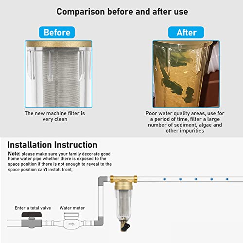 Wmlbk Spin Down Sediment Filter,100 Micron Reusable Whole House Water Filter Pre-Filtration System Undersink Water Filtration System Bpa-Free, Food-Grade Material For Well Water, G3/4" M + G1/4" #TOP2
