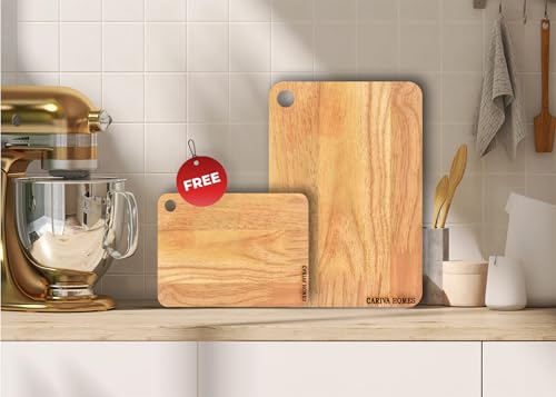 Image of Wooden Chopping Board 22 x 32 CM - Durable Cutting Board for Kitchen Rectangular Shape - Knife Friendly Wood for Vegetables, Fruits Include Free 22 X 18 CM Chopping Board Inside (Beige18)