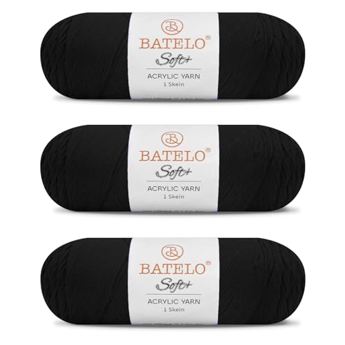 Image of Soft Black Yarn 1008 Yards - 3 Pack Acrylic Yarn of 200g /7.5oz - 4 Medium (Worsted) - Crocheting, Knitting, Amigurumi, Craft