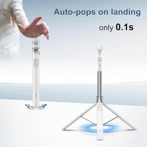 Image of 66 inch Automatic Phone Tripod Stand with Remote, Cell Phone Tripod for iPhone Video Recording & Live Streaming, Adjustable Selfie Stick Tripod for Content Creators, Vloggers,White