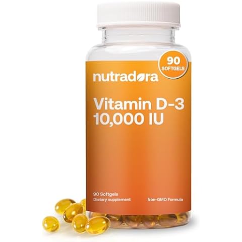 Nutradora D3 Vitamin 10000 IU Softgels 250 MCG - Vitamin D Supplements for Women and Men with Immune Support & Bone Health, Non-GMO, Olive Oil, 90 Softgel Capsules Cover