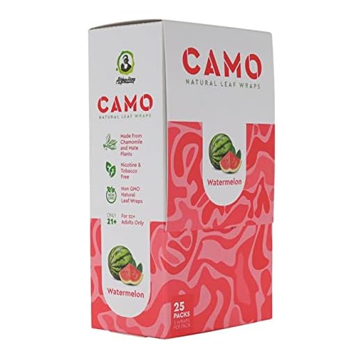 Afghan Hemp - Natural Leaf Wraps - Camo - Sealed Box - Various Flavors - 125 (25 x 5) Leaf Wraps per Box - (Watermelon)