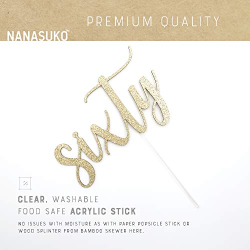 Nanasuko 60Th Birthday Cake Topper - Sixty - Double Sided Gold Glitter - Premium Quality Made In Usa #TOP5