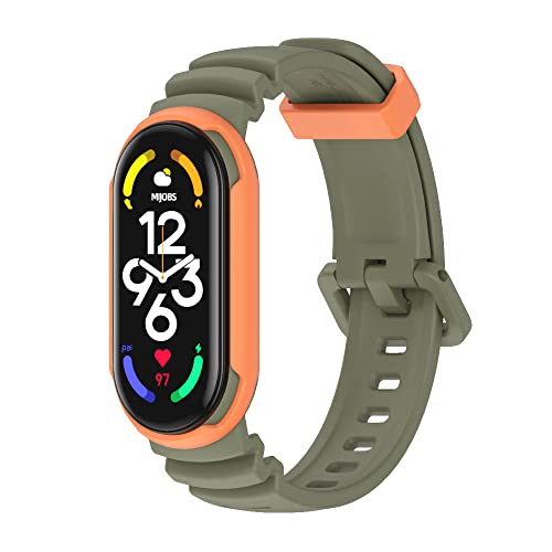 Feysentoe Bracelet pour Xiaomi Mi Band 7/pour Mi Band 6/pour Mi Band 5 Bande de Remplacement de Montre.(vert armée orange) Cover