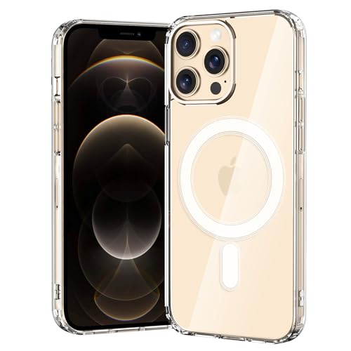 gueche Funda Magnética para iPhone 12 Pro MAX, Compatible con MagSafe Carcasa Antigolpes Anti-Amarillo Tapa Trasera Resistente Arañazos, Transparent