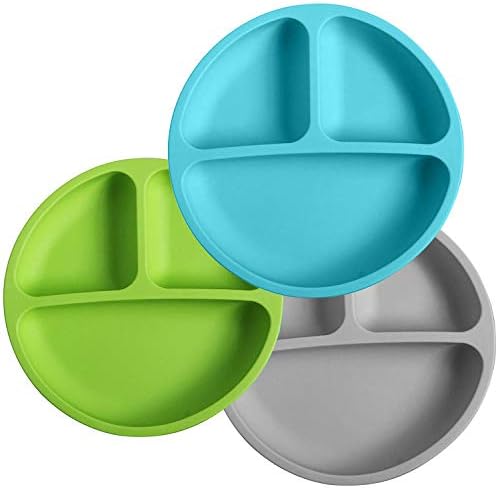 Silikong Divided Silicone Plates for Toddlers | BPA Free | Dishwasher, Microwave and Oven Safe | Kids Plates with Dividers (Boys)