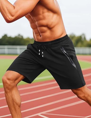 CRYSULLY Mens Athletic Gym Shorts Cotton Jogger Running Workout Jersey Zipper Pocket Sweat Shorts2