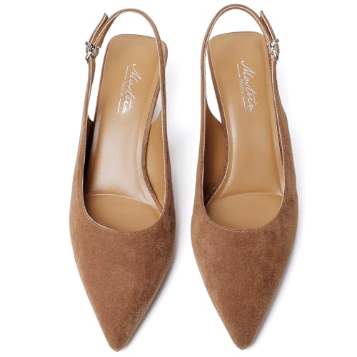 Image of Mostrin Kitten Heels for Women Pointed Toe Pumps Patent Leather Low Heel Slingback Heels with Buckle Dress Shoes for Dating Party Working