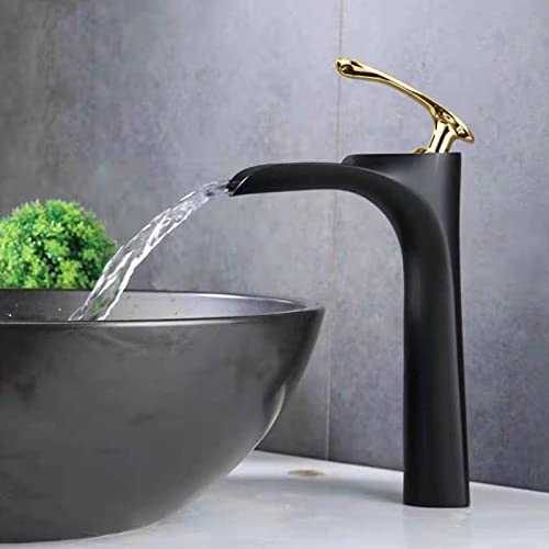 Grifo de baño cascada oro negro monomando para evitar salpicaduras
