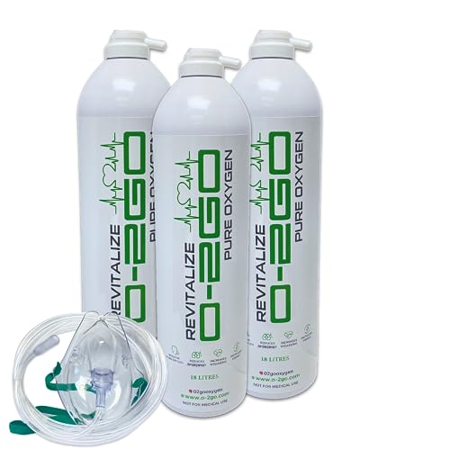 O2GO 3 X 18L Oxygen Can with Mask and Tube - 99.5% Pure Oxygen Lightweight Canister- Great for Sport, Work, Health, Party, Healthy Looking Skin - Increased Concentration and Energy - Made in The UK