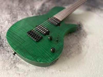 Adamov Offset Green Flame Maple Top Electric Guitar Bishop Style Bridge, Carved Axcess Neck Joint, belly cut contour, Locking Tuners, Black Hardware, 24 Frets