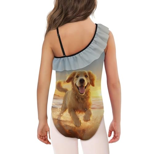 Image of Xpyiqun Swimsuits for Girls 3-14 1-Shoulder Ruffle Bathing Suit One Piece Adjustable Halter Swimming Wear