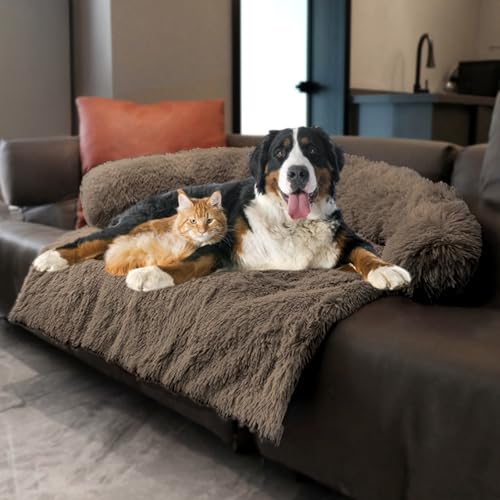 Image of Calming Dogs /Cats Bed Mats, Dog Pad Washable Removable Couch Cover, Plush Long Fur Mat for Pets, Waterproof Lining, Perfect for Small, Medium and Large Dogs and Cats (Desert Brown, 59 inchx39 inch)