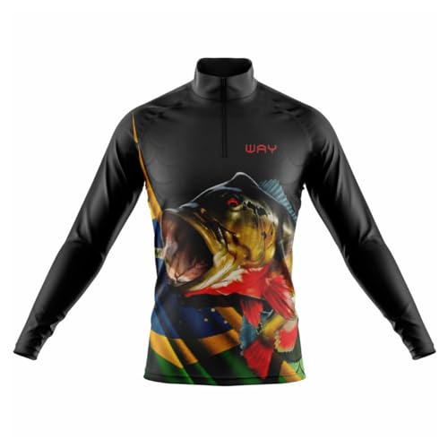 Camisa Camiseta Pesca Tucunaré Brasil Manga Longa Masculina Proteção Uv50+ (BR, Alfa, M, Regular, Tu