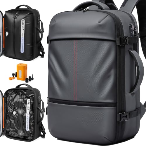 Image of IKYWT 80L Vacuum Seal Travel Backpack with Compression System | Expandable, 5kPa High Power Pump, 17 inch Laptop Compartment, TSA Lock, Water-Resistant