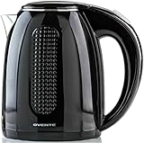 Ovente Portable Electric Kettle 1.7 Liter, Double Wall Insulated Stainless Steel BPA-Free Countertop Tea Maker Hot Water Boiler with Fast Heating Element Auto Shut-Off Boil Dry Protection, Black KD64B