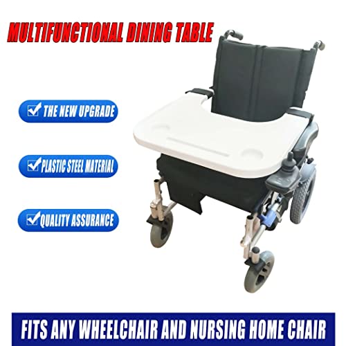 Bueuwe Wheelchair Tray Table With Cup Holder And Cell Phone Holder, Easily Detachable, Medical Portable Wheelchair Table Accessory For Eating, Reading, Resting, Fits 16" - 20" Wheelchair Arm (White) #TOP7