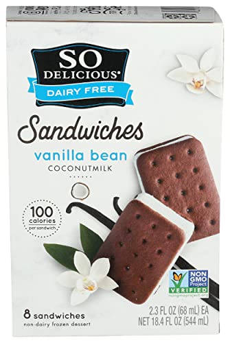 So Delicious Dairy Free Coconut Milk Frozen Dessert Sandwich, Vanilla Bean, Vegan, Non-Gmo Project Verified, 8 Pack #TOP20