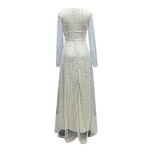 2021 Womens Polka Dot Wedding Dresses Long Sleeve Lace Bridal Gowns Boho Sheer Mesh Evening Formal Gowns Cocktail Party Maxi Dress Beige #TOP4