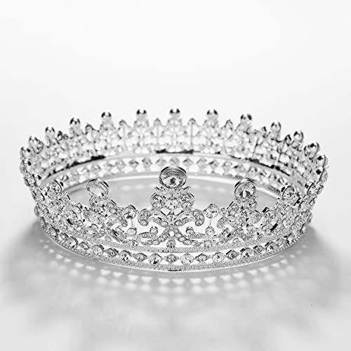 Sweetv Full Round Tiaras And Crowns For Women, Wedding Tiara For Bride, Crystal Queen Crown For Pageant Birthday Party Cake Topper, Silver #TOP6
